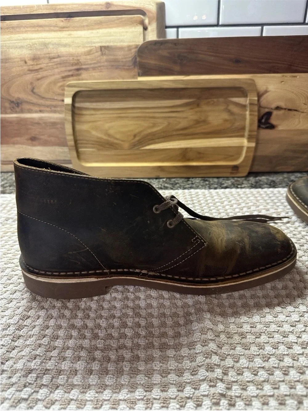 Clarks Men’s Brown Leather Shepton Chukka Ankle Boots Lace-Up Round Toe US 8.5 M